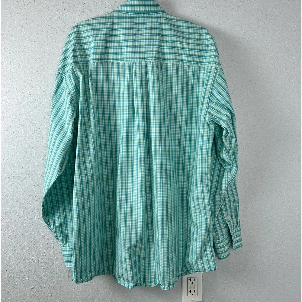 Wrangler George Straight Button Down Turquoise Plaid Contrast Trim Dress Shirt